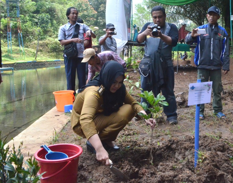 PEDULI MATA AIR BERSIH, BUPATI MIRNA BERSAMA PDAM KENDAL TANAM POHON