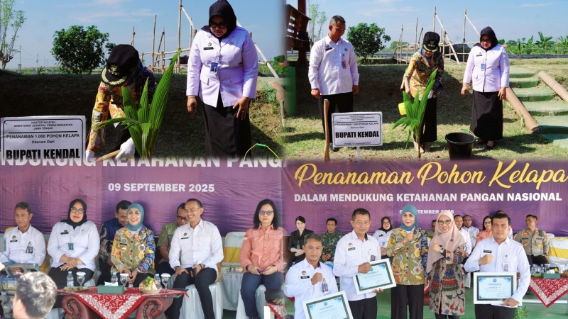 Bupati Kendal Bersama Lapas Terbuka Kelas IIB Kendal Tanam Bibit Kelapa Ser