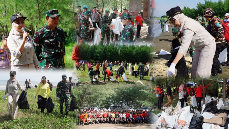 Bersama Kodim, Bupati Kendal dan Elemen Masyarakat Bersih-Bersih Pantai
