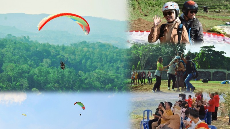 Uji Coba Terbang ke-3, Bupati Kendal Mencoba Paralayang Curug Sewu